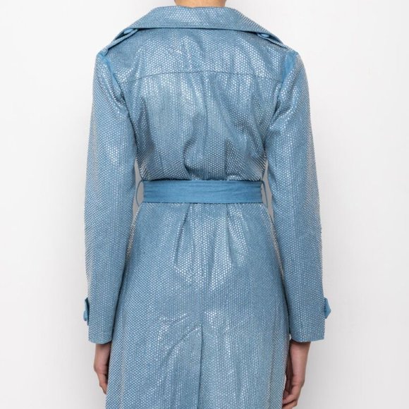 Callie Denim: Rhinestone Midi Trench Coat Large - Picture 4 of 7